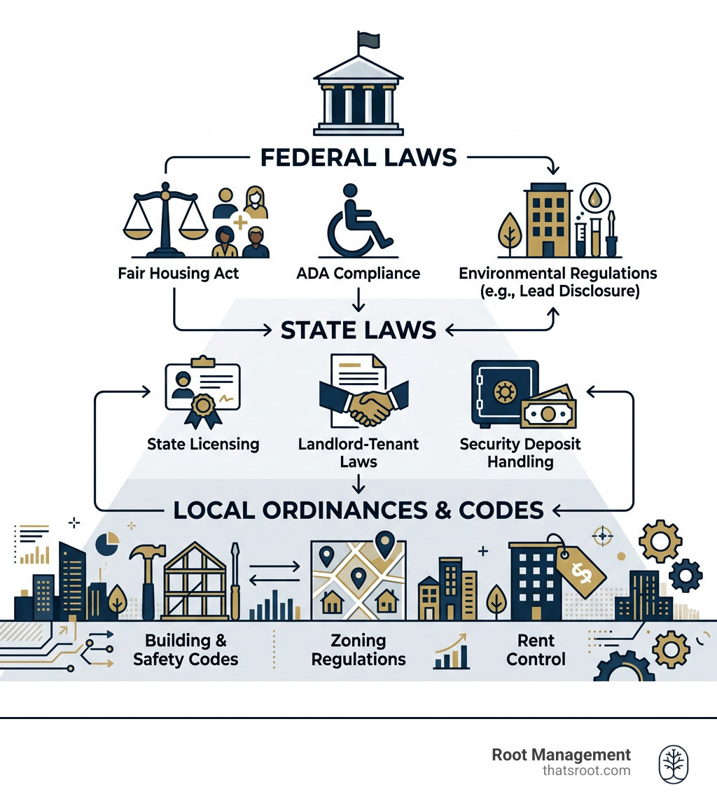 Hierarchy of federal, state, and local property management compliance laws infographic - legal compliance property Hierarchy of federal, state, and local property management compliance laws infographic - legal compliance property