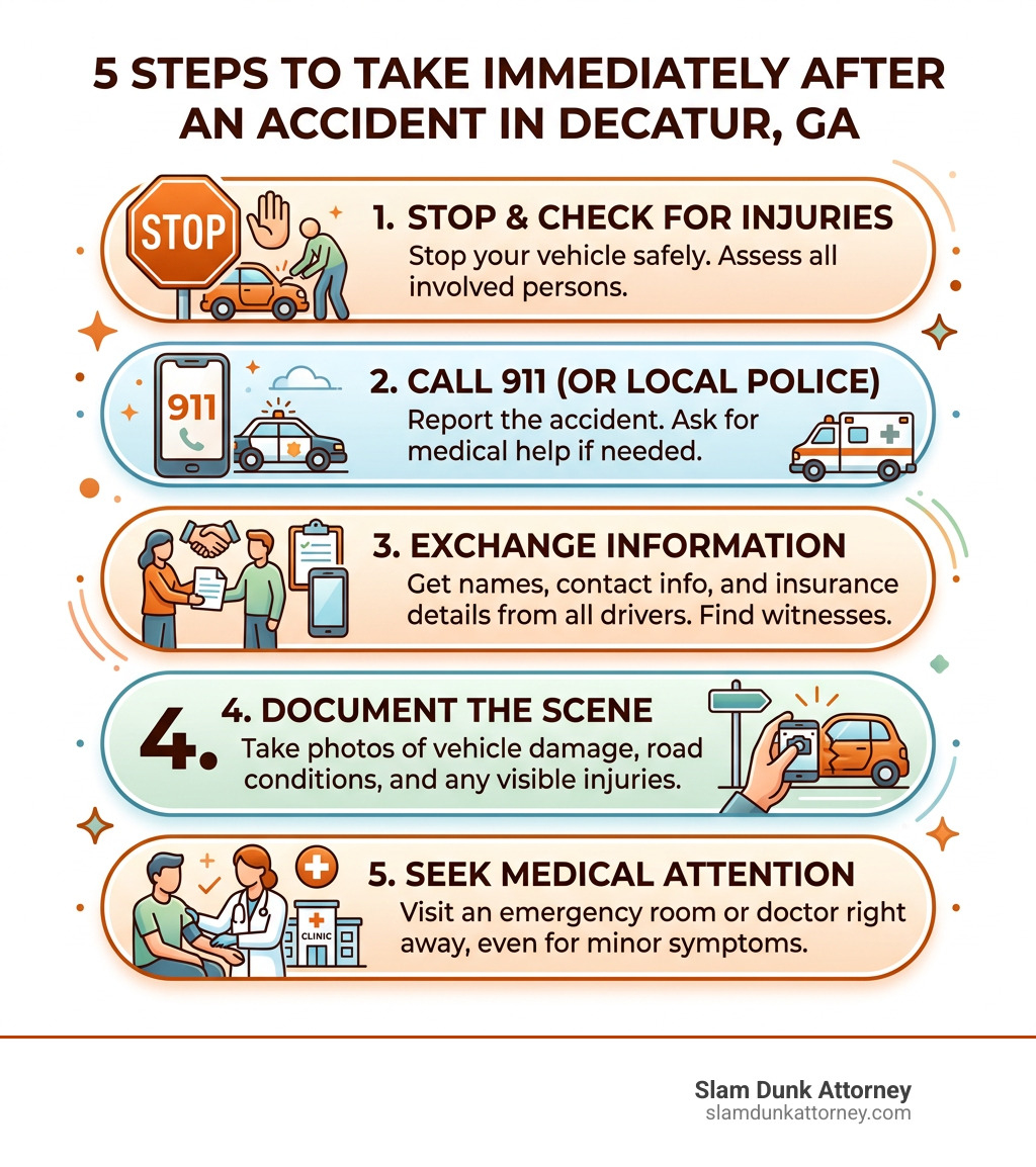 5 steps to take immediately after an accident in Decatur GA infographic - Decatur injury attorney infographic 5 steps to take immediately after an accident in Decatur GA infographic - Decatur injury attorney infographic