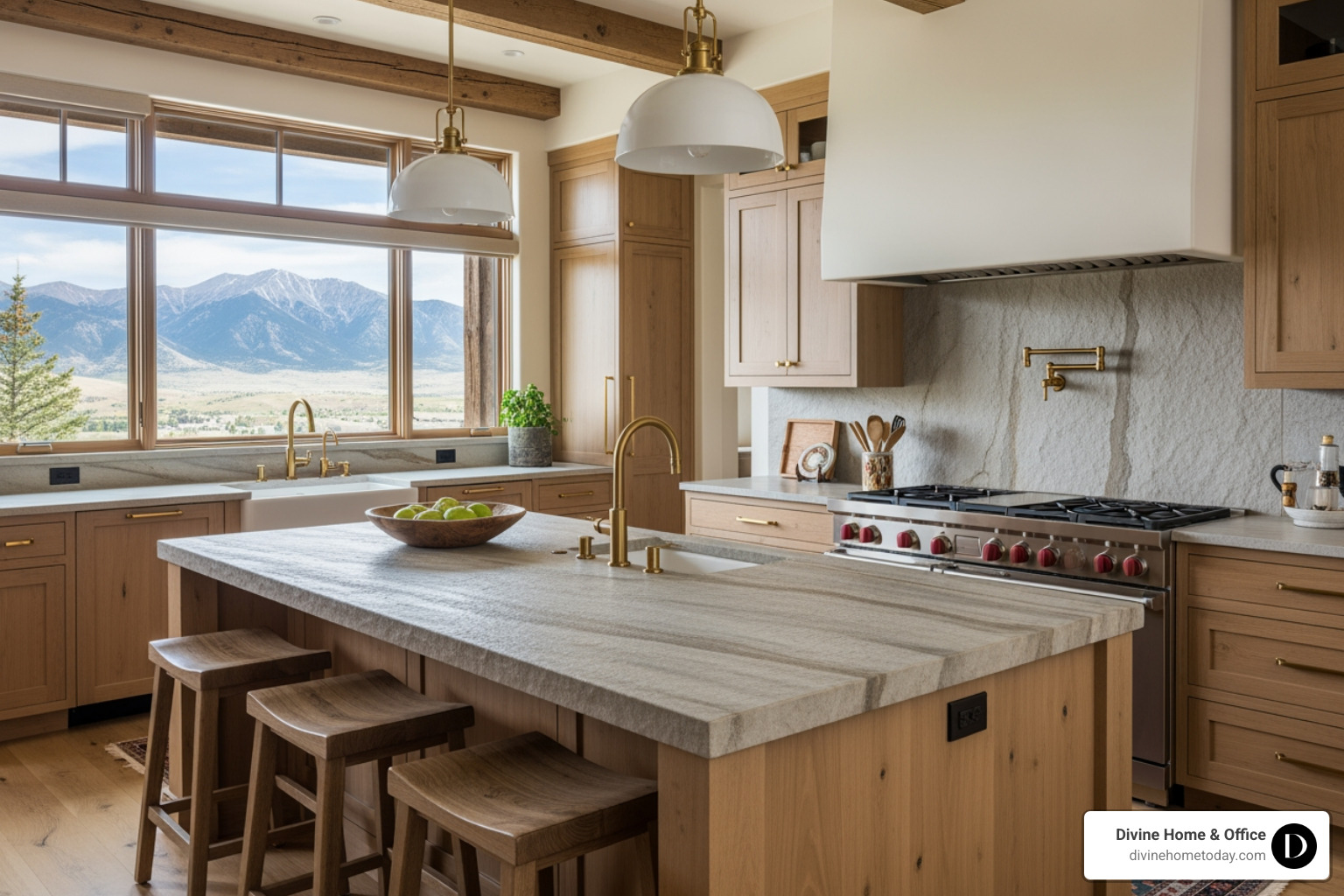 High-end modern mountain kitchen in a luxury Denver home with stone countertops and natural wood cabinetry - home makeover High-end modern mountain kitchen in a luxury Denver home with stone countertops and natural wood cabinetry - home makeover