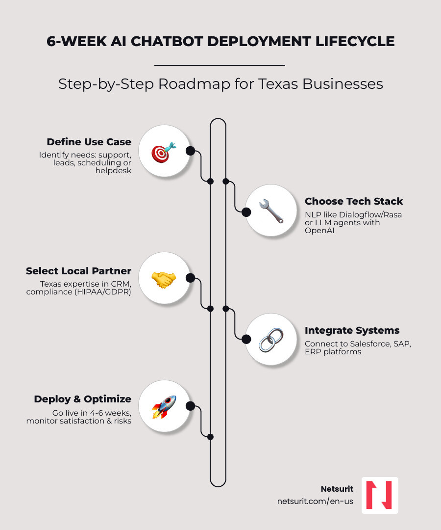 6-week AI chatbot deployment lifecycle in Texas from planning to launch and optimization - ai chatbot development texas