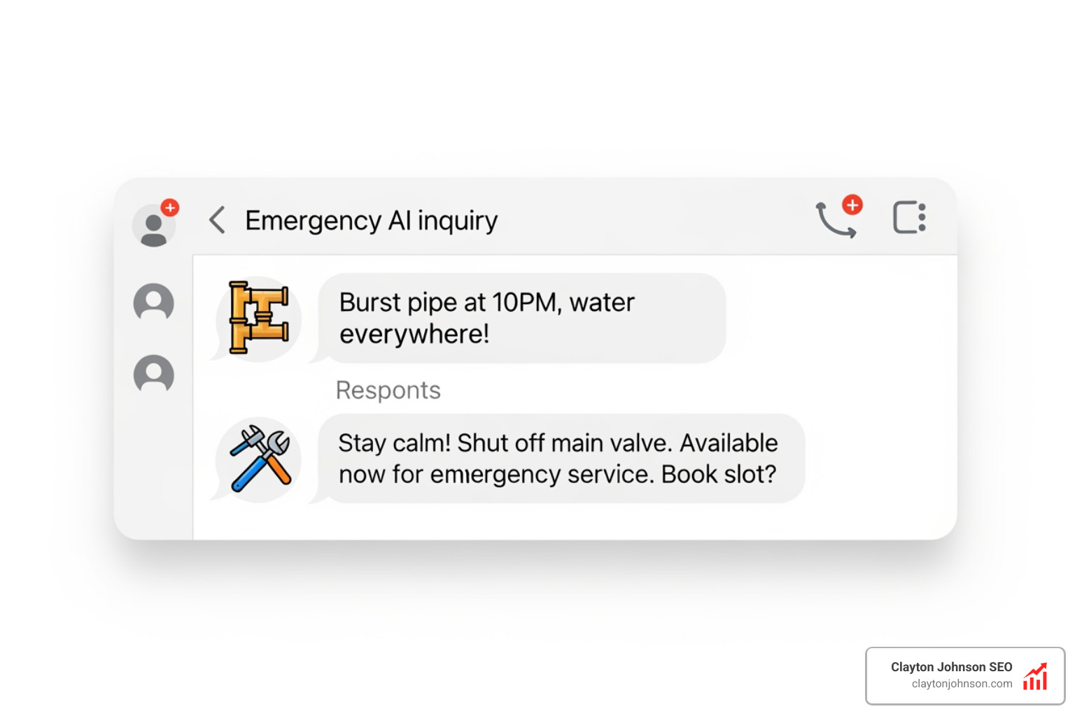 AI chatbot interface handling an emergency plumbing inquiry with instant response - ai marketing for plumbing companies