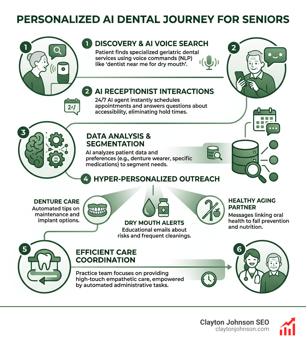 Infographic showing the steps of a personalized AI marketing journey for a senior patient - ai marketing for geriatric