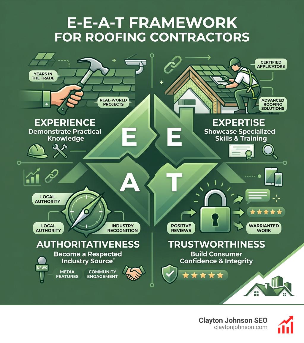 Infographic of the E-E-A-T framework for roofing contractors - seo for roofing companies infographic 