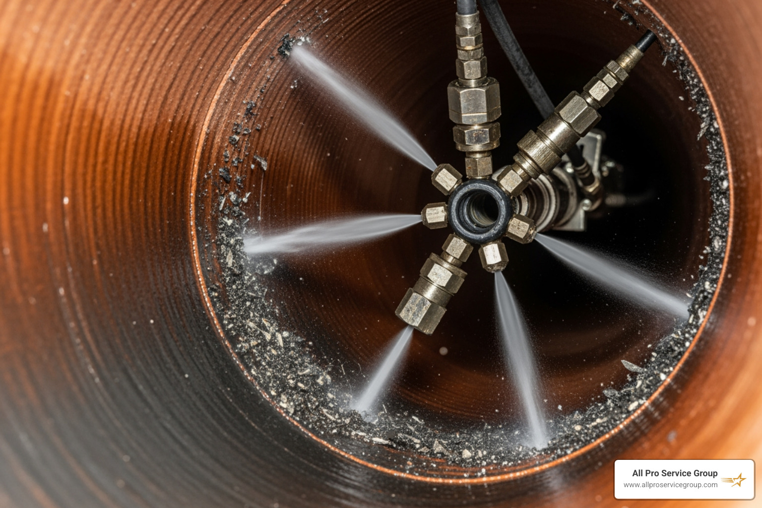 A multi-directional hydro jetting nozzle scouring the inside of a sewer pipe - can you hydro jet clay pipe