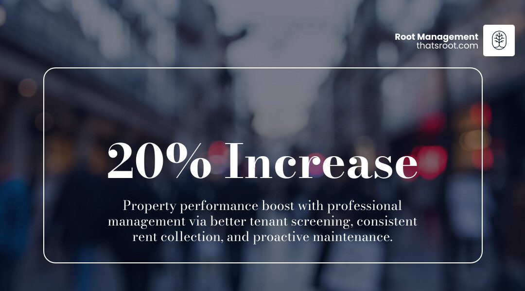 Infographic showing 20% performance increase with professional property management vs self-management - residential property