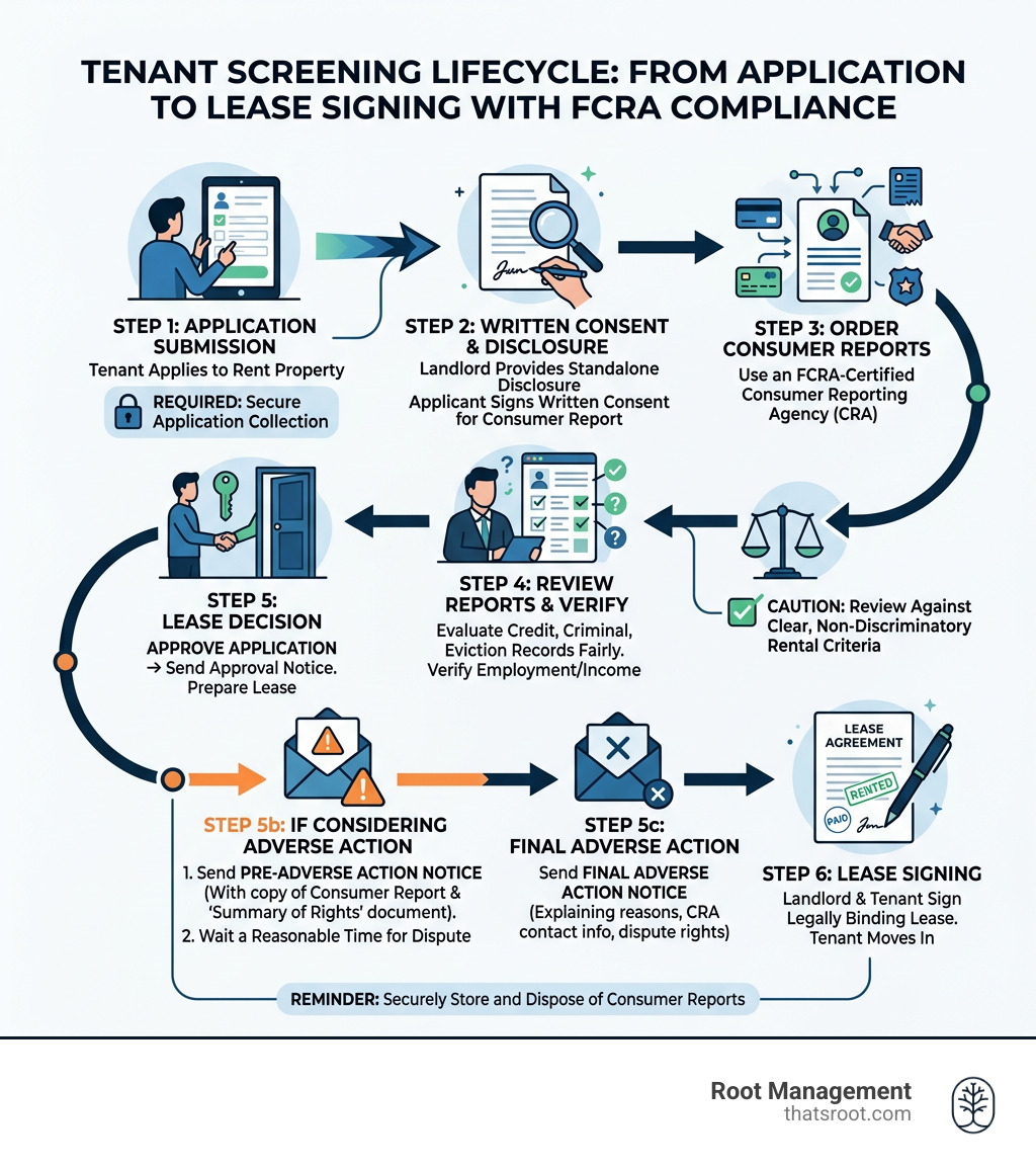 Tenant screening lifecycle from rental application submission to lease signing with FCRA steps - FCRA compliant tenant