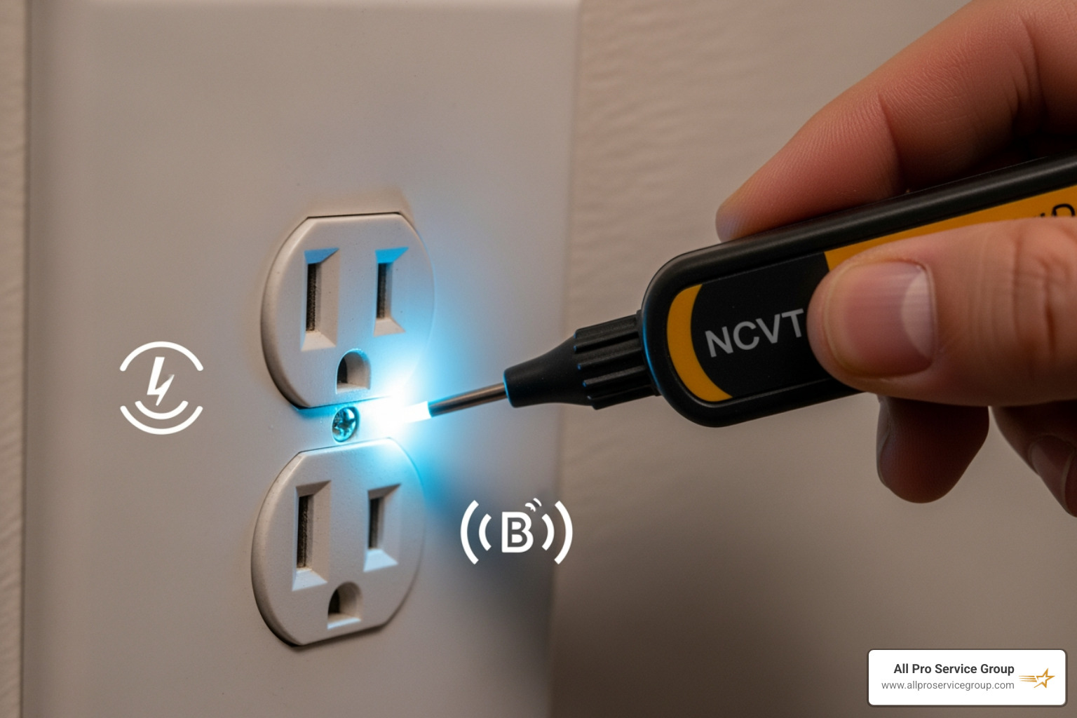 A person using a non-contact voltage tester on an electrical outlet - outlet and switch installation