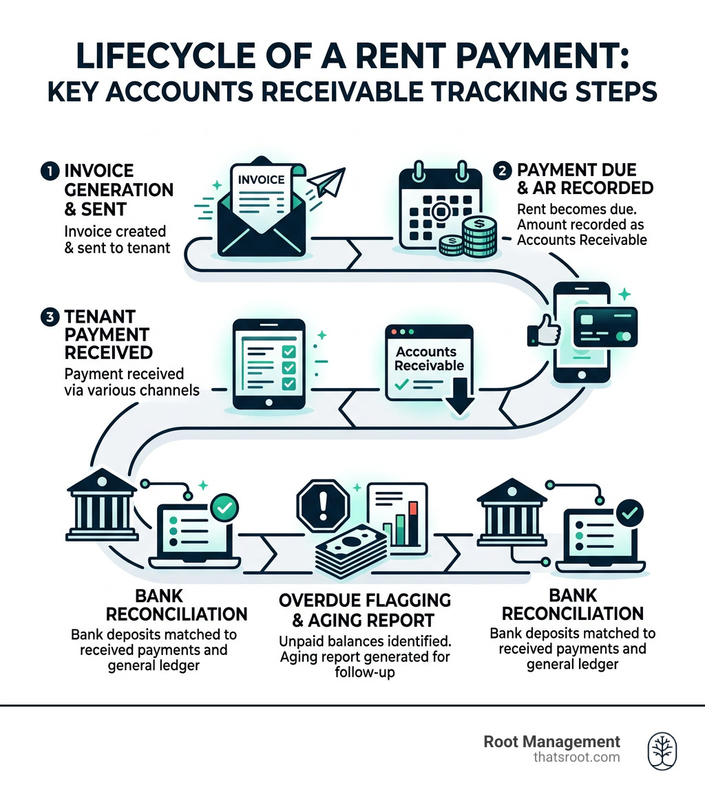 Lifecycle of a rent payment from invoice to reconciliation, showing key AR tracking steps - accounts receivable rent Lifecycle of a rent payment from invoice to reconciliation, showing key AR tracking steps - accounts receivable rent