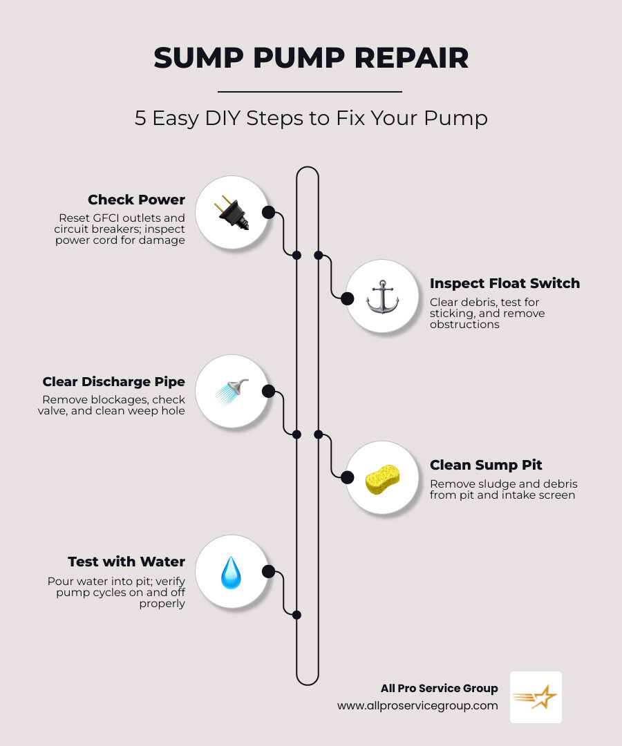 Infographic showing how a sump pump works and the 5 key repair steps - sump pump repair infographic