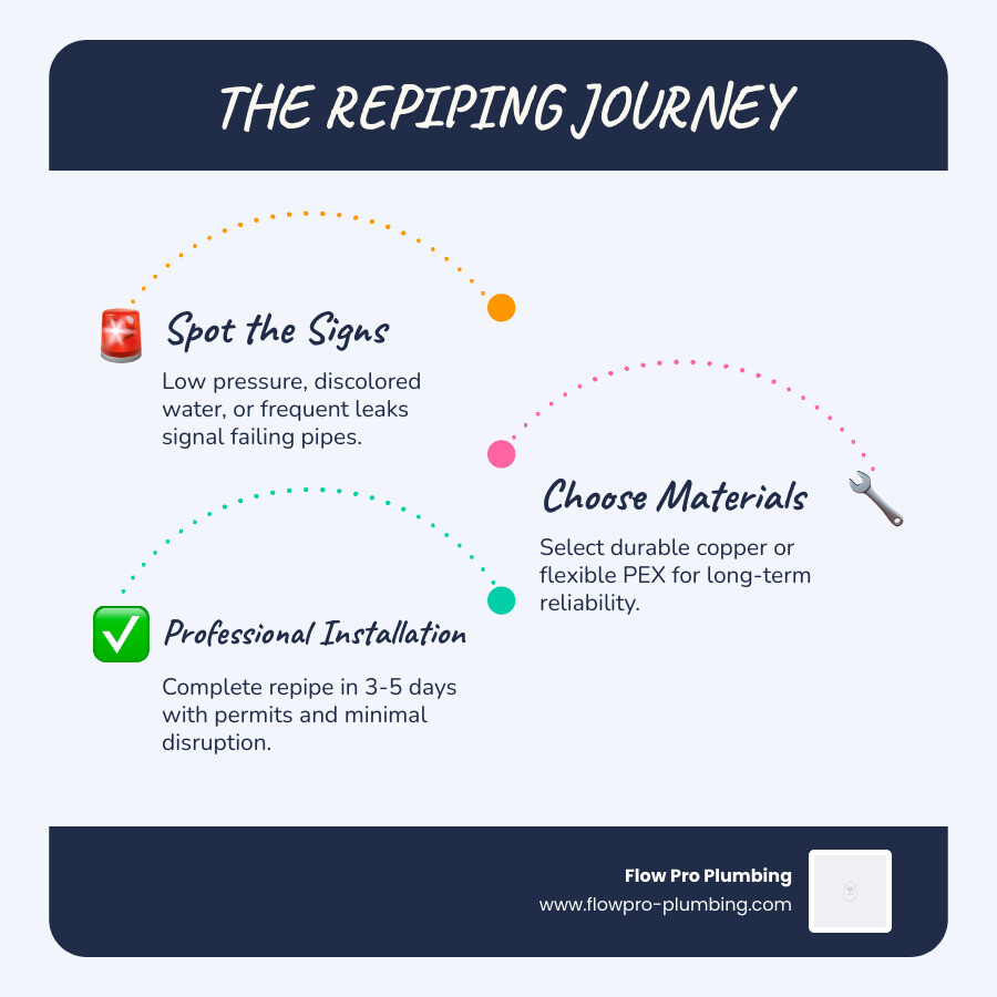 Infographic: The repiping journey from warning signs to completed installation with key decision points - best repiping in Infographic: The repiping journey from warning signs to completed installation with key decision points - best repiping in