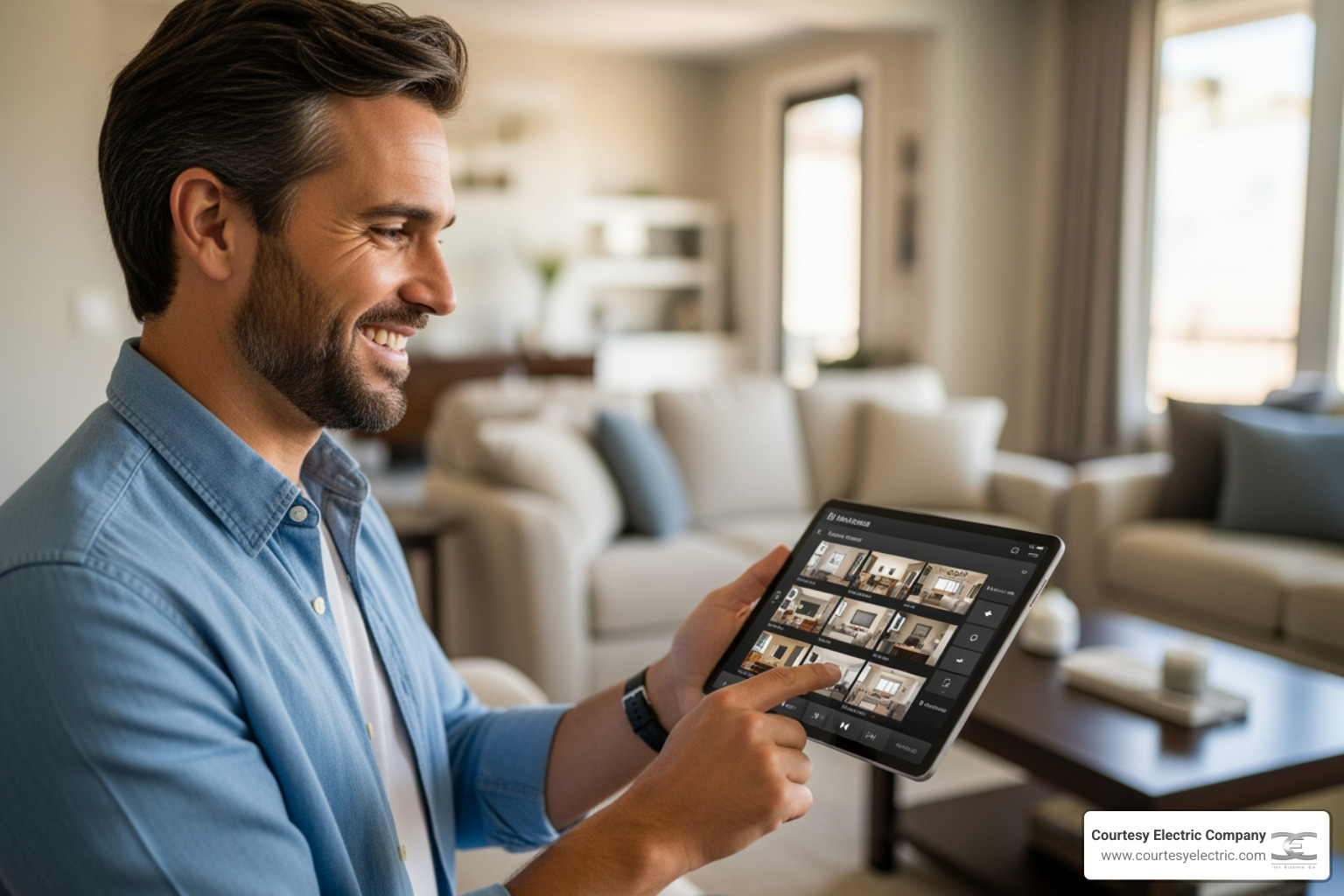 homeowner using a tablet to control music across different zones of a house - best whole-home audio services in centennial homeowner using a tablet to control music across different zones of a house - best whole-home audio services in centennial