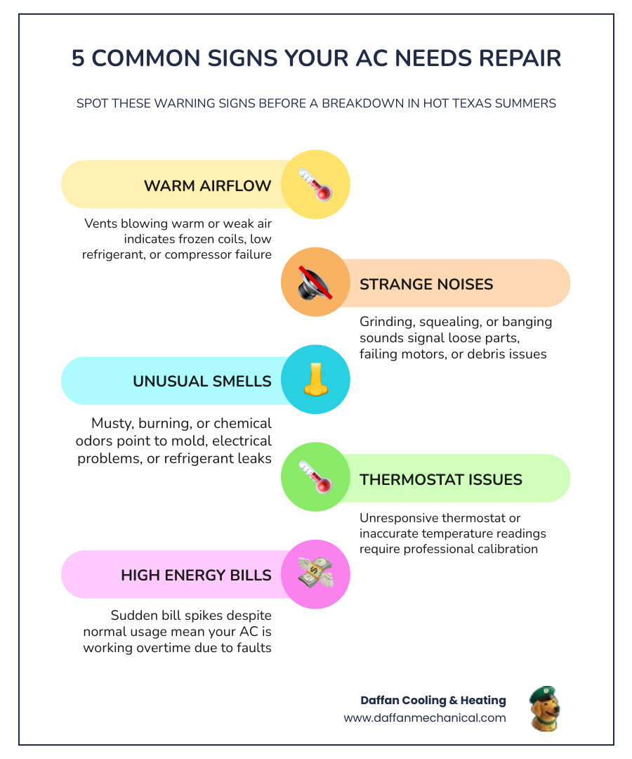 Infographic showing common AC repair warning signs and first steps for Acton TX homeowners - home ac repair in acton, tx Infographic showing common AC repair warning signs and first steps for Acton TX homeowners - home ac repair in acton, tx