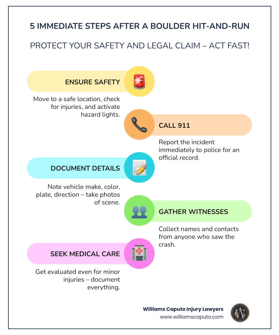 5 immediate steps to take after a Boulder hit-and-run accident infographic - Boulder hit and run lawyer infographic