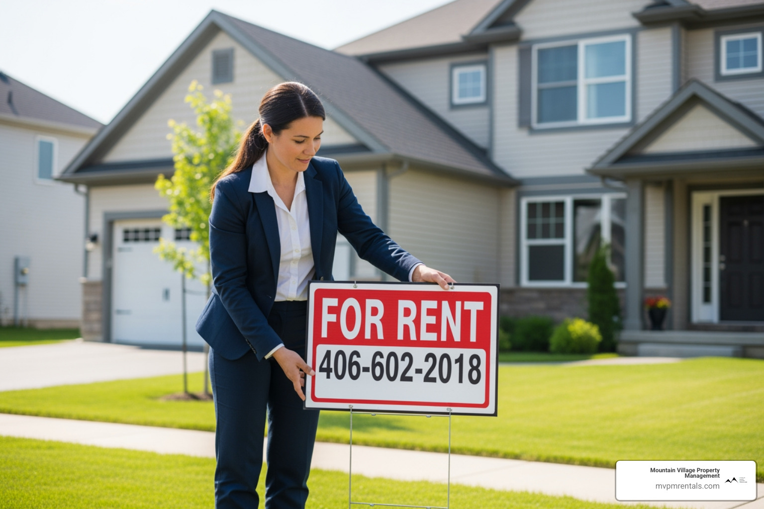 Professional property manager placing a For Rent sign with phone number 406-602-2018 - can you deduct property management