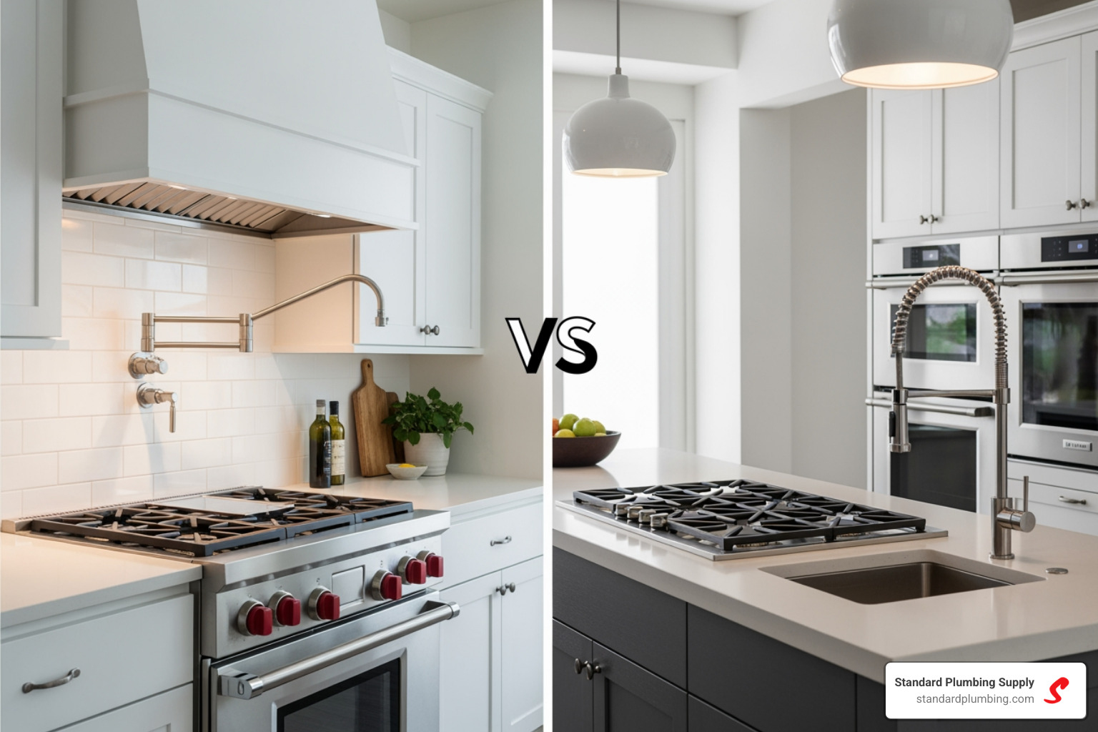 Comparison of wall-mount and deck-mount pot filler styles in a modern kitchen - kitchen pot filler Comparison of wall-mount and deck-mount pot filler styles in a modern kitchen - kitchen pot filler
