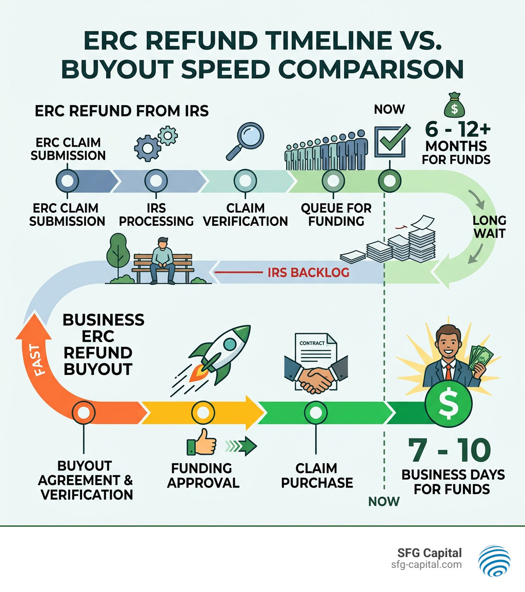 ERC refund timeline vs. buyout speed comparison infographic - business erc refund buyout infographic 