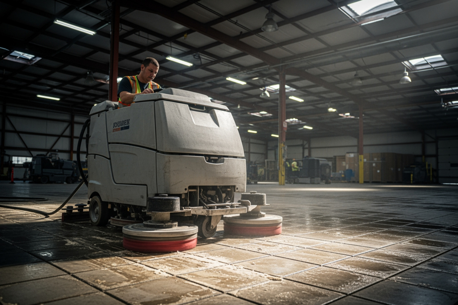 industrial floor stripping equipment removing old wax buildup from VCT - wax floor company