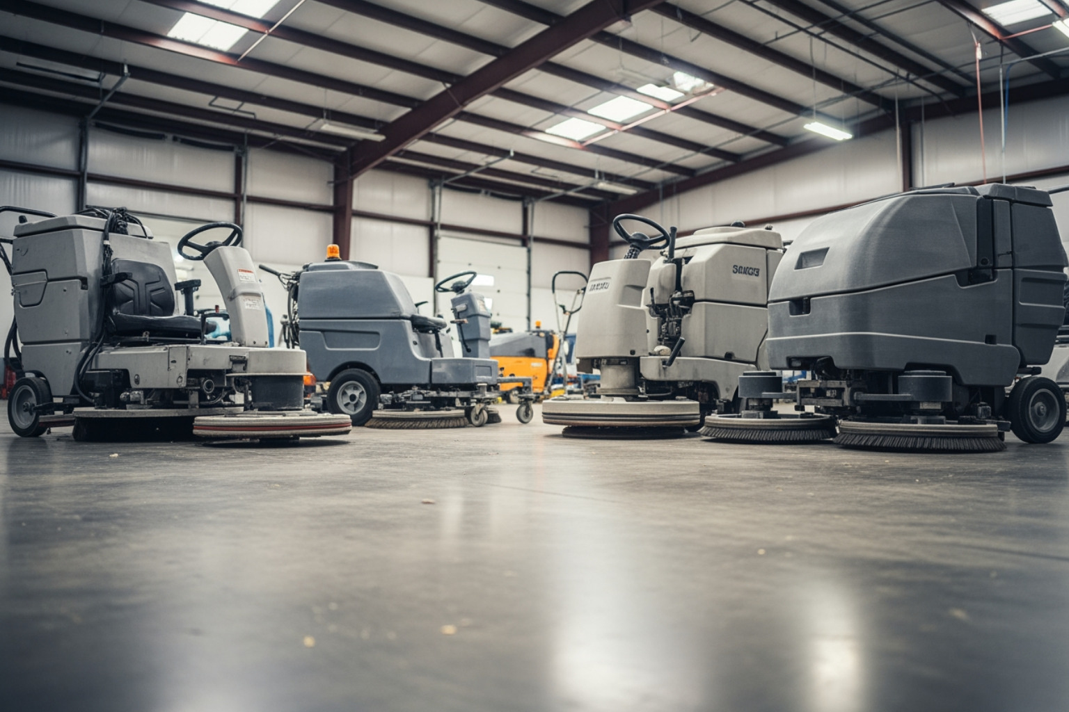 various commercial floor machines in a warehouse - commercial floor waxing machine