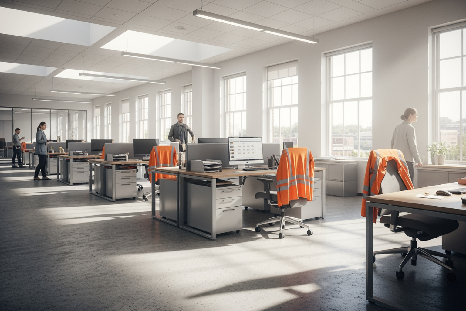 pristine corporate office environment with natural lighting and visible floor textures - quality janitorial service