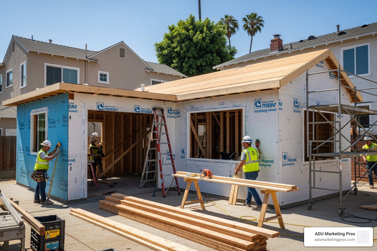 blueprint of a backyard showing Los Angeles zoning compliance and 4-foot setbacks - building an adu in los angeles