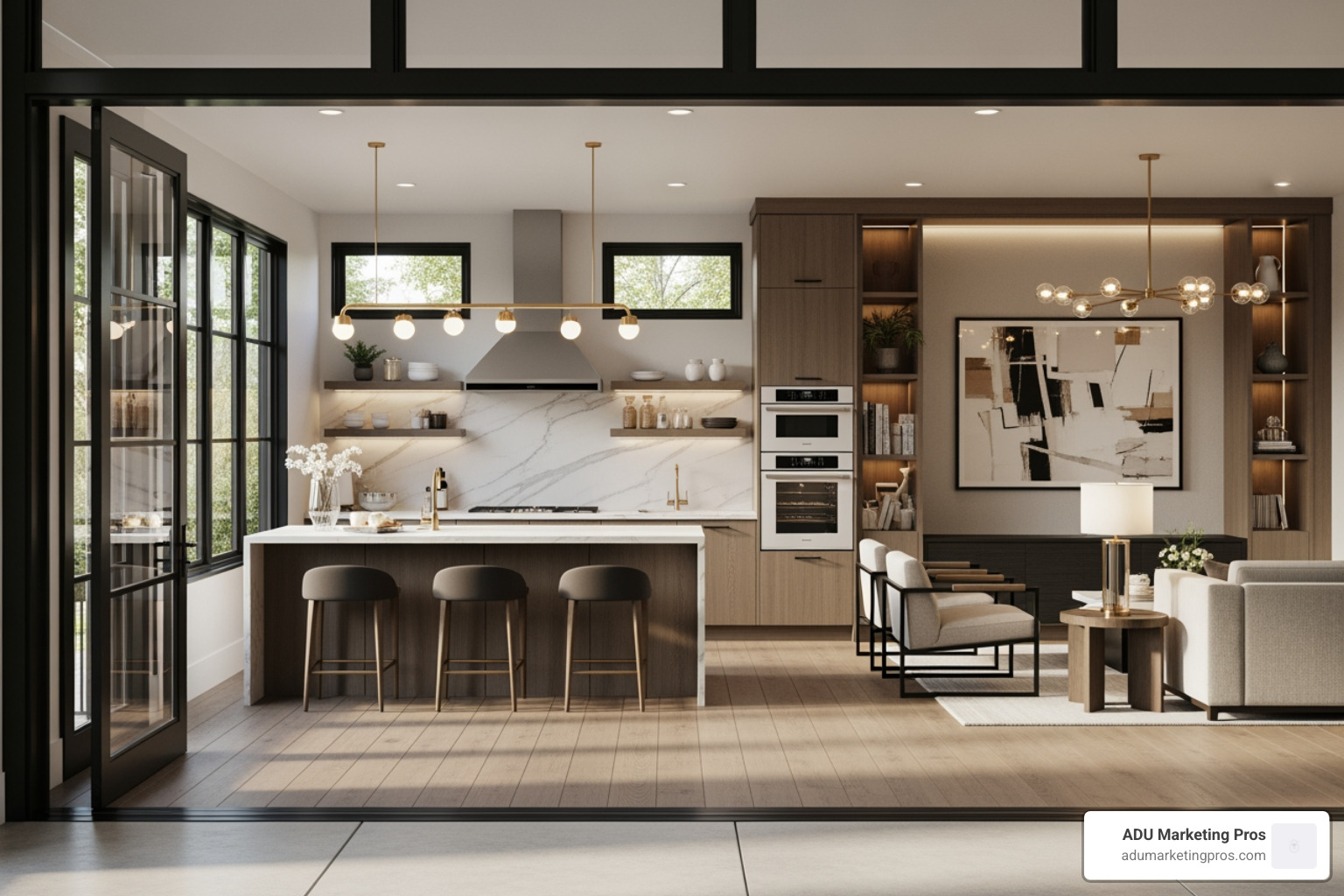 stylish garage conversion interior with modern finishes and open layout - adu construction in sunnyvale