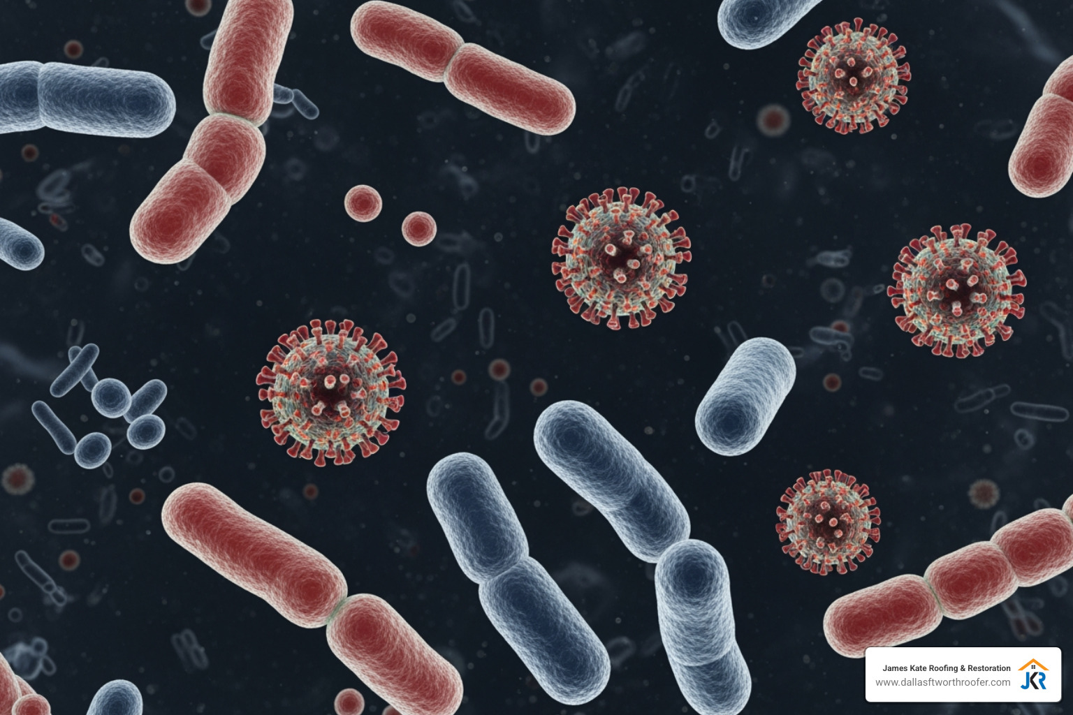 Microscopic view of bacteria and pathogens commonly found in contaminated black water - category 3 water loss Microscopic view of bacteria and pathogens commonly found in contaminated black water - category 3 water loss