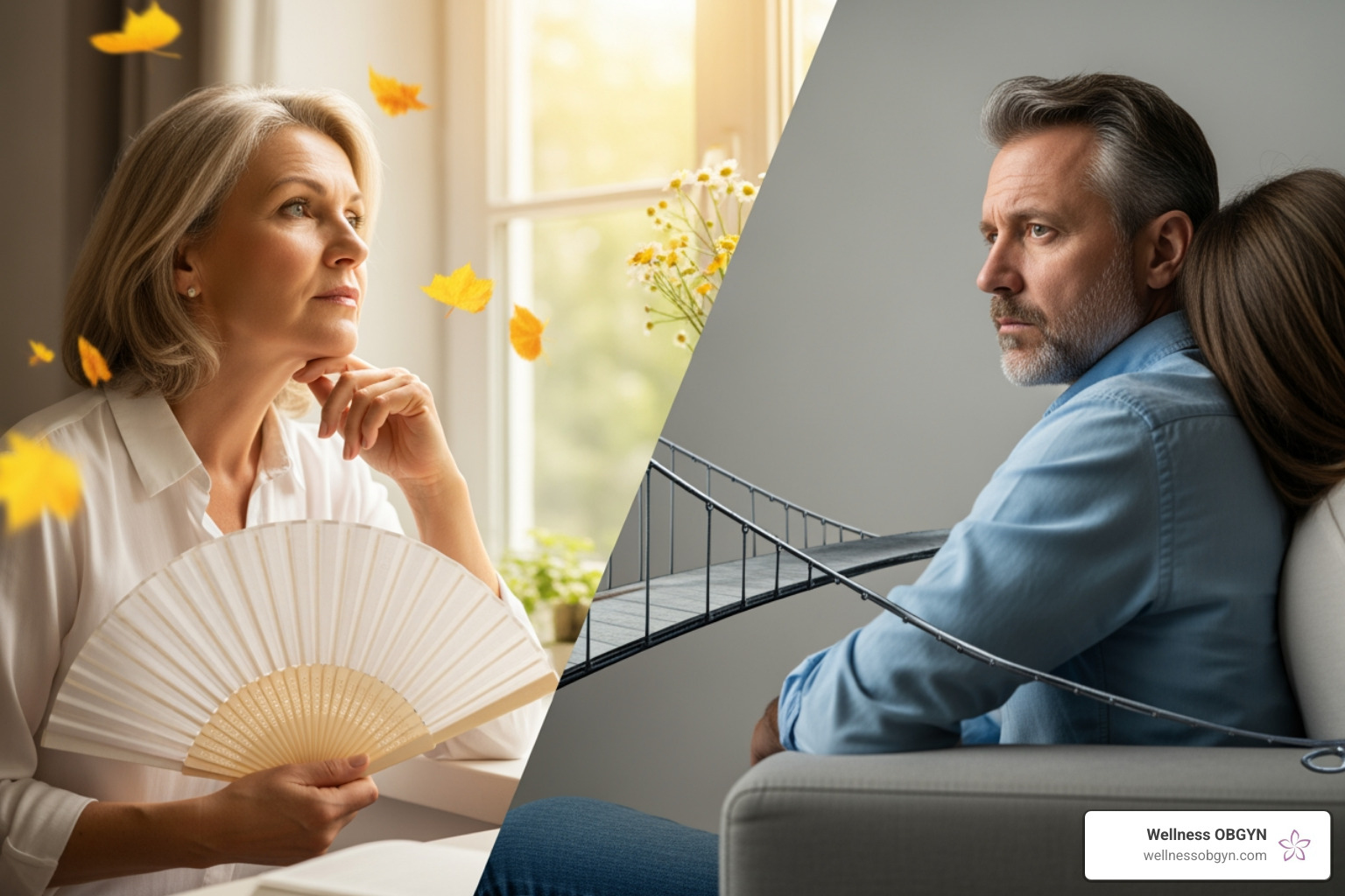 Doctor explaining the connection between menopause and ED to a couple during a medical consultation - menopause and erectile Doctor explaining the connection between menopause and ED to a couple during a medical consultation - menopause and erectile