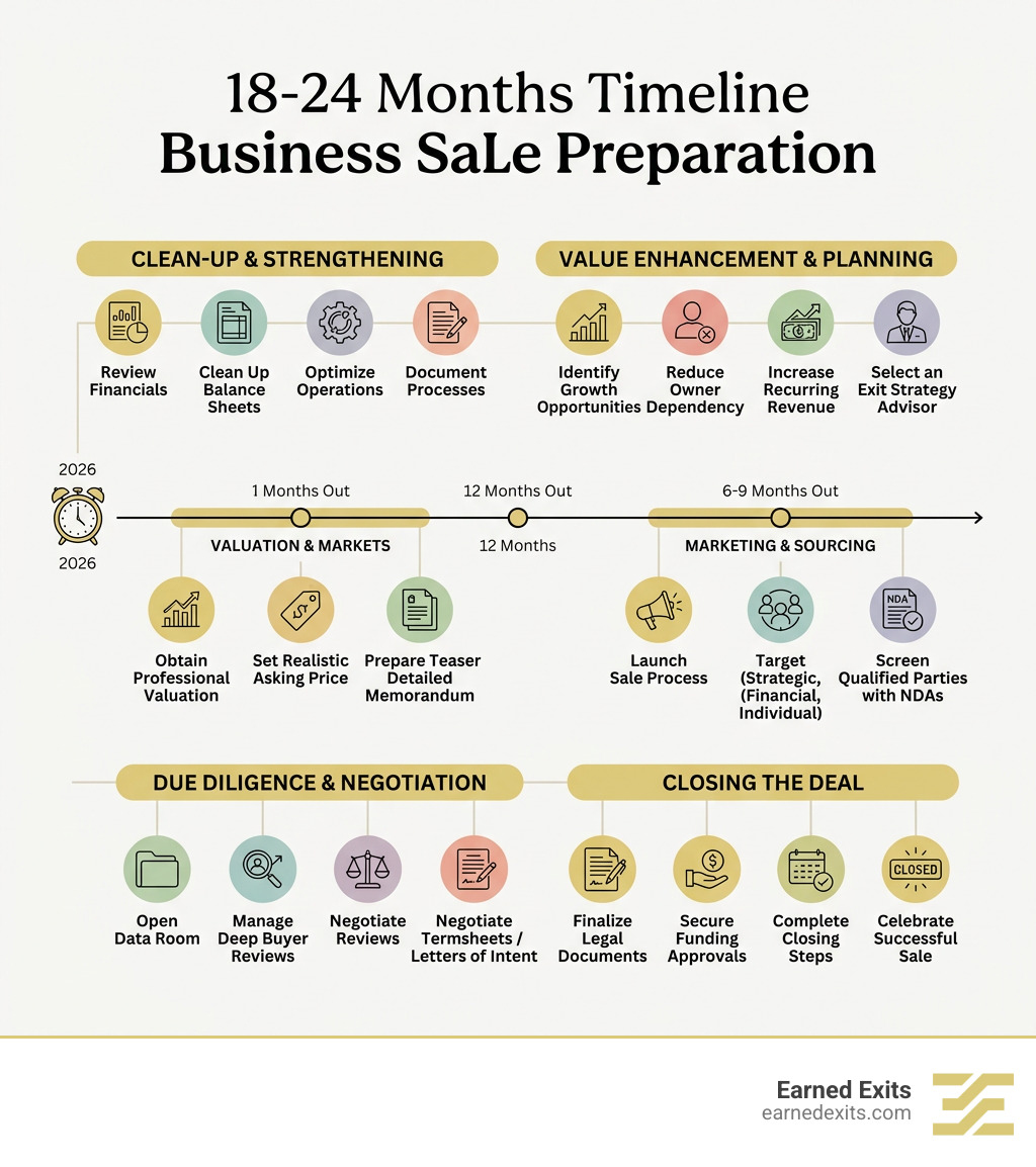 18-24 month business sale preparation timeline with key milestones from clean-up to close - how to market a business for 18-24 month business sale preparation timeline with key milestones from clean-up to close - how to market a business for
