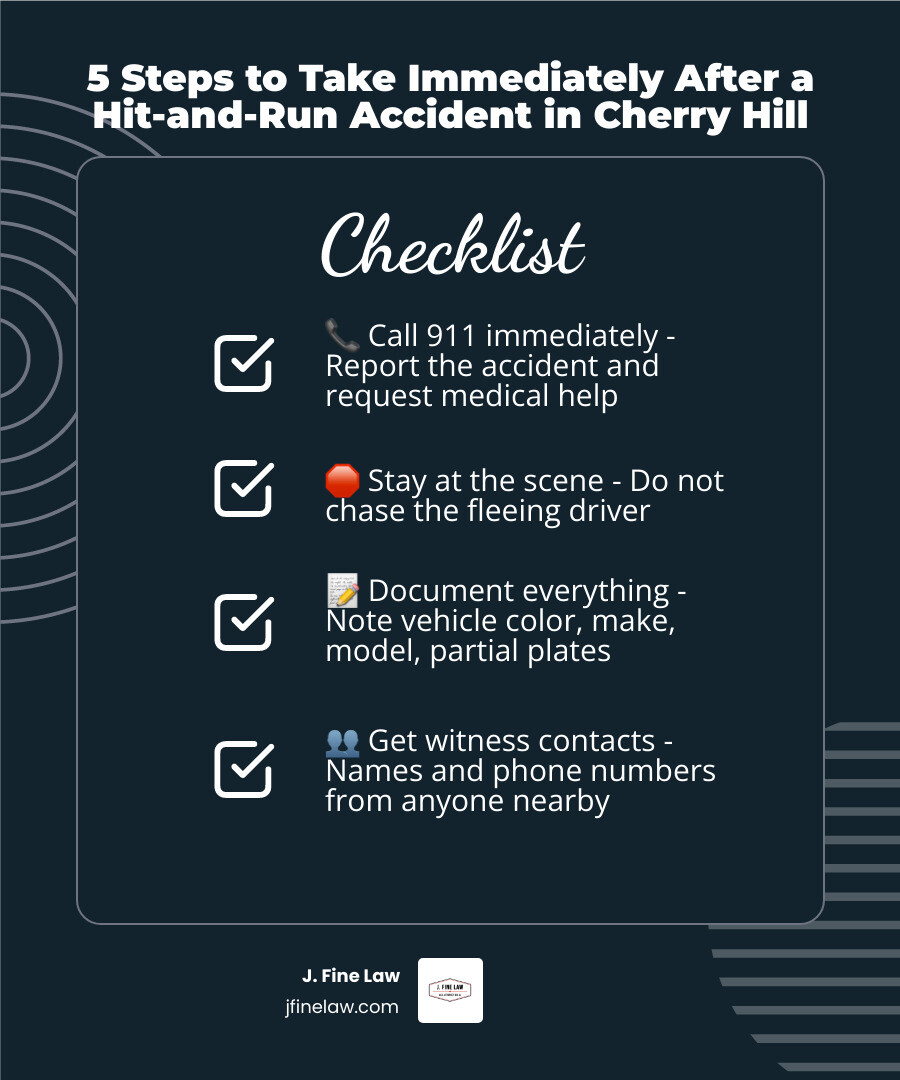 5 steps to take immediately after a hit-and-run accident in Cherry Hill - Hit and run accident lawyer infographic 5 steps to take immediately after a hit-and-run accident in Cherry Hill - Hit and run accident lawyer infographic