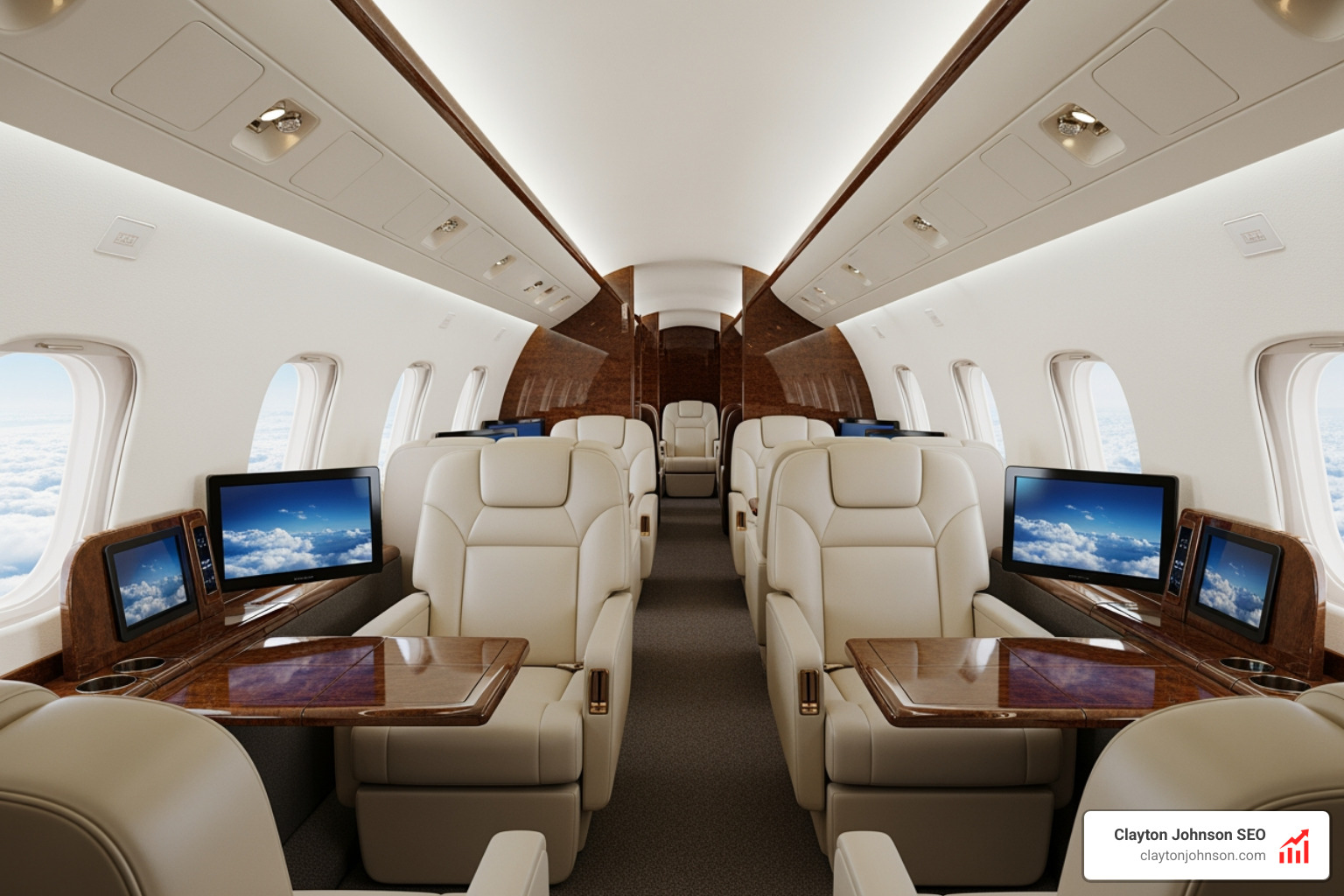 A private jet interior designed for maximum comfort and productivity - high-end concierge lifestyle management