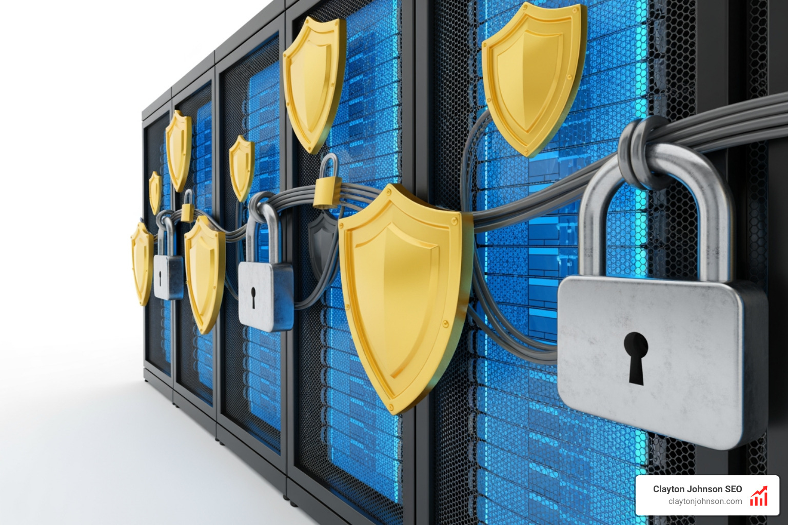 Secure data server representation with locks and shields to emphasize data privacy - AI chatbots for insurance