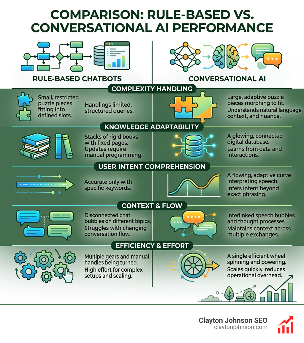 Infographic showing the comparison between rule-based and conversational AI performance metrics - AI chatbots for insurance