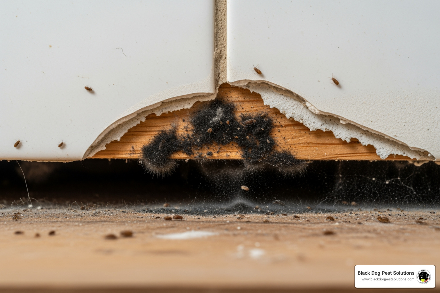 Mold growth behind bathroom tiles discovered after a springtail sighting - springtails in bathroom Mold growth behind bathroom tiles discovered after a springtail sighting - springtails in bathroom