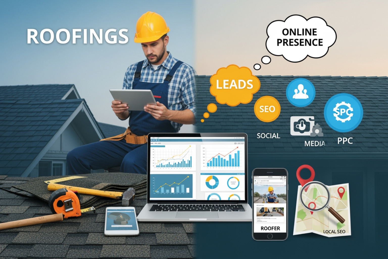 Digital marketing dashboard showing roofing lead growth trends - roofer internet marketing services