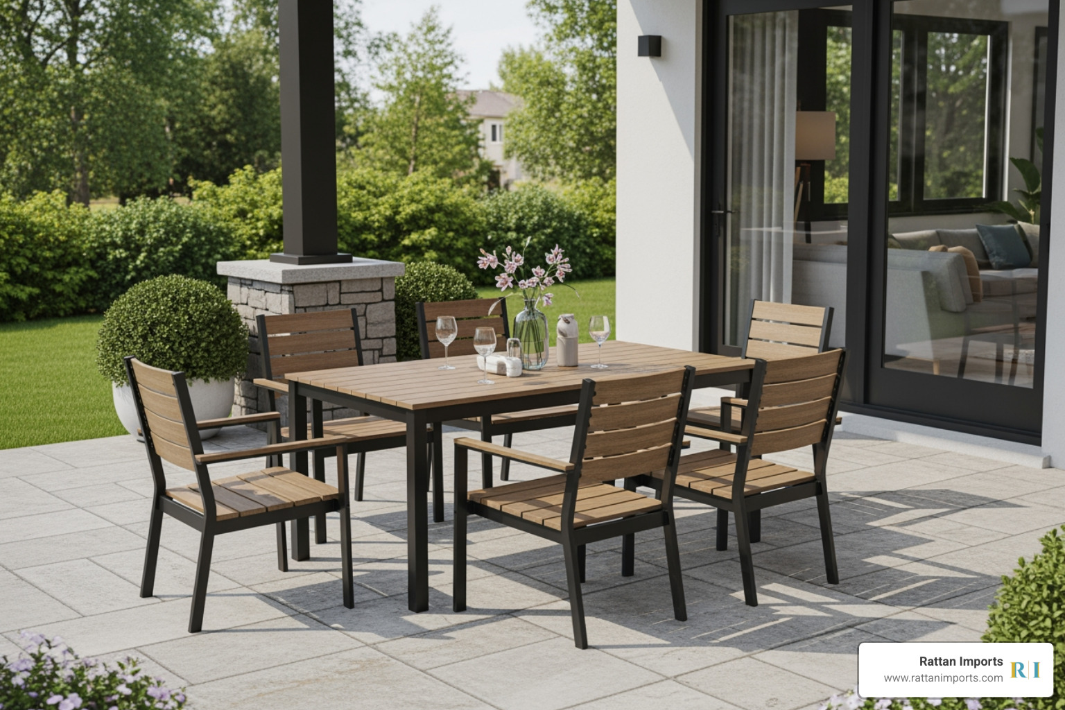 7 piece outdoor dining set on a modern patio - 7 piece outdoor dining