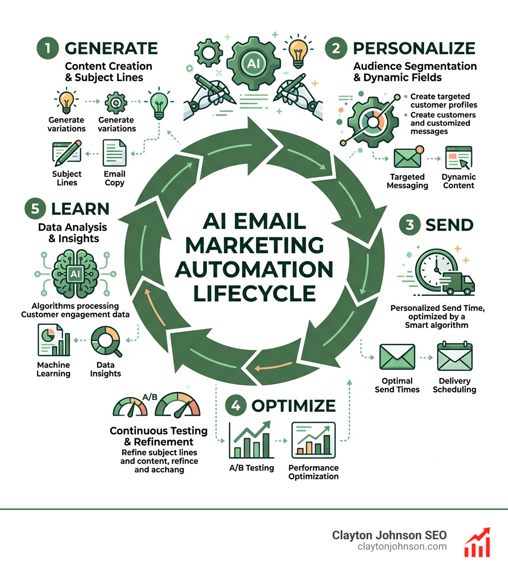 AI email marketing automation lifecycle: generate, personalize, send, optimize, learn - AI email marketing automation