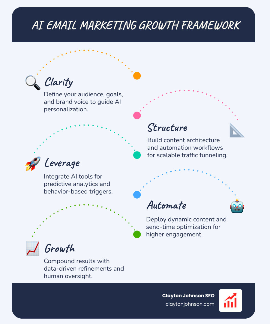 Infographic: The Clayton Johnson Growth Framework - Clarity, Structure, Leverage, Growth - AI email marketing automation