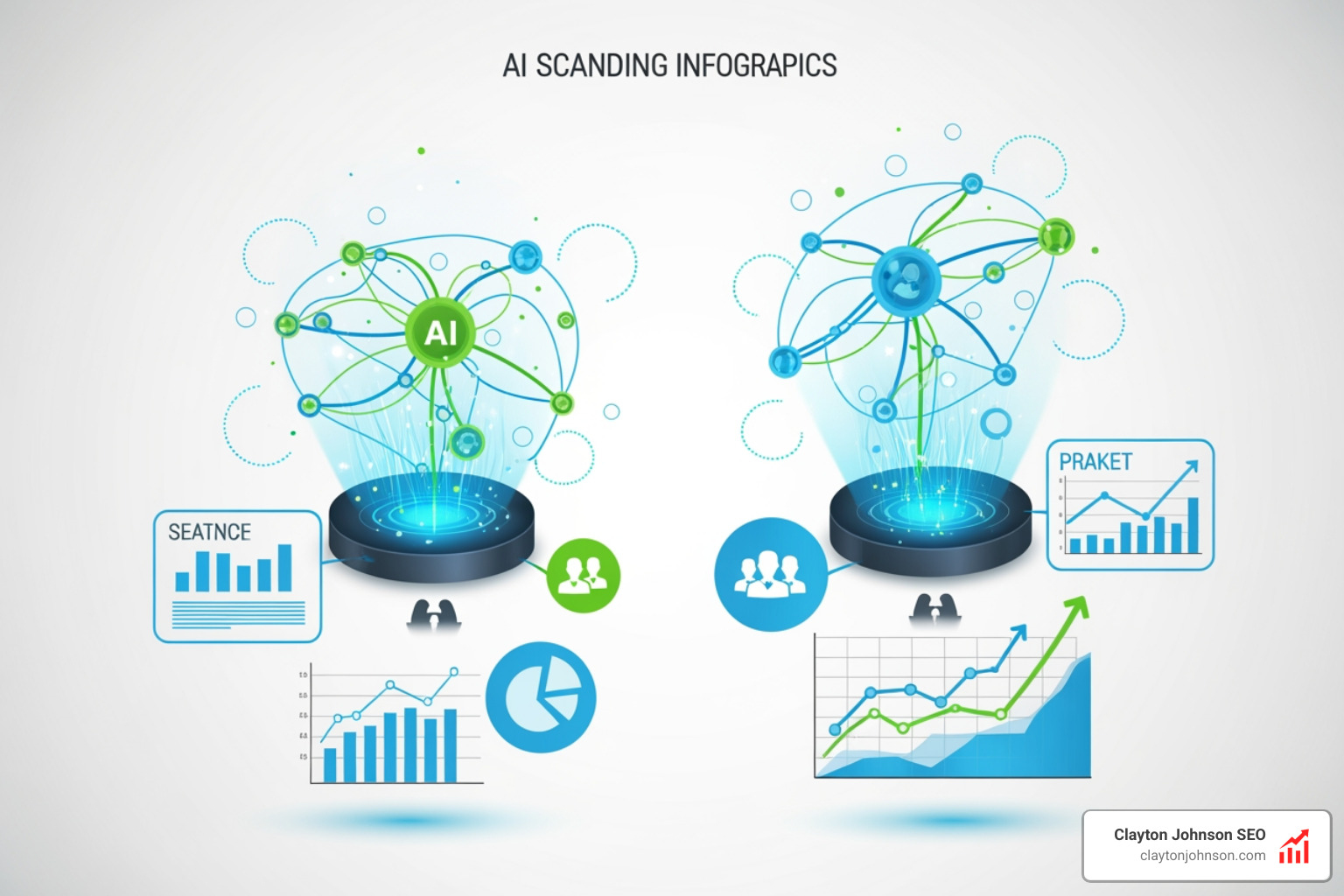 Graphic illustrating AI scanning market data to predict future consumer trends - ai marketing for branding agencies companies