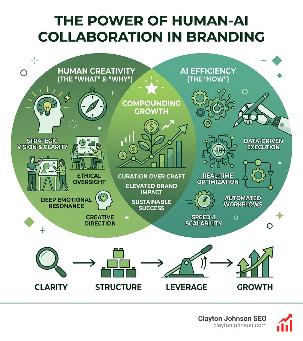 Infographic showing the intersection of human creativity and AI efficiency - ai marketing for branding agencies companies