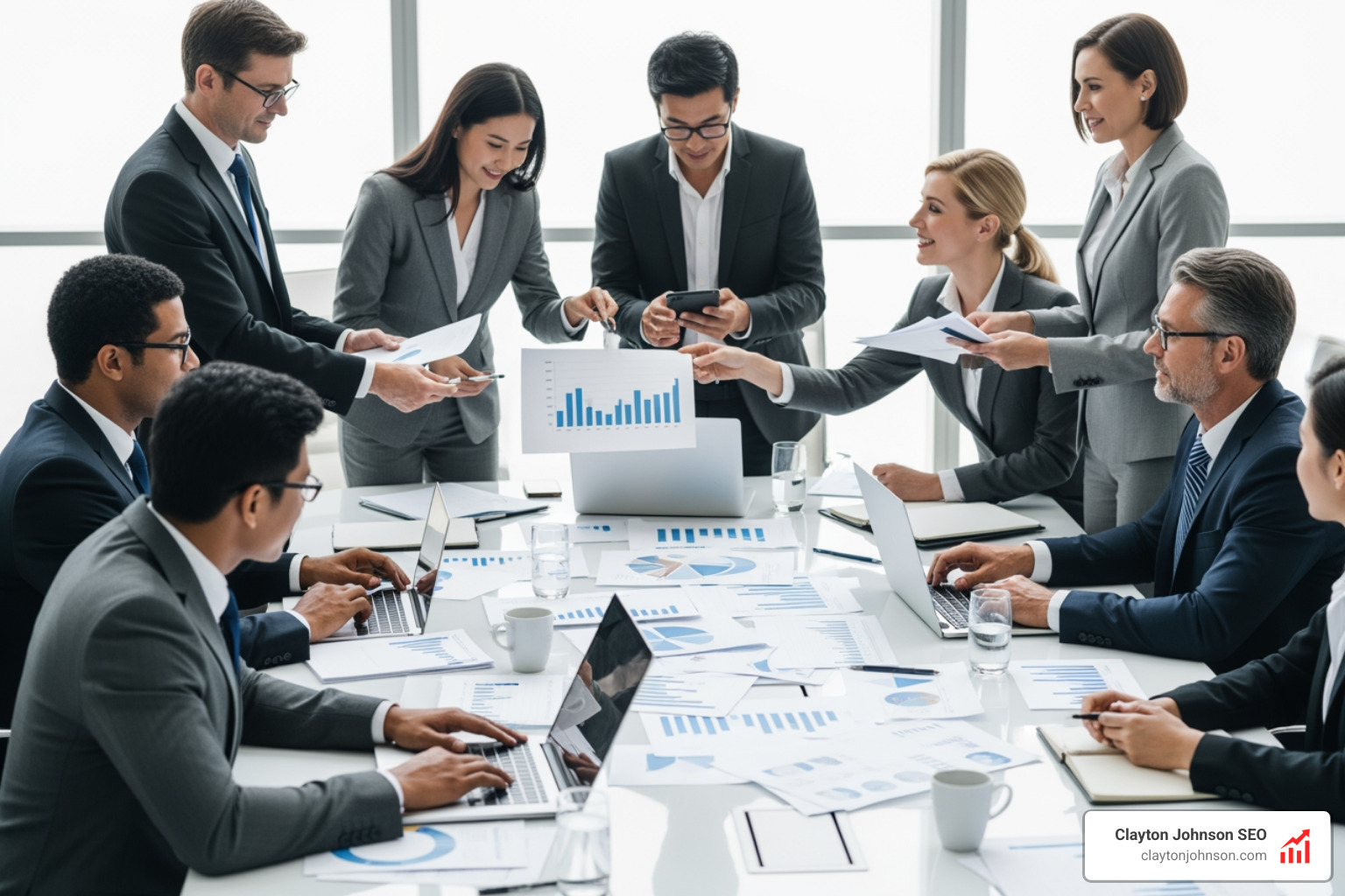 Global business leaders collaborating in a high-stakes strategy session - top 10 business coach profile