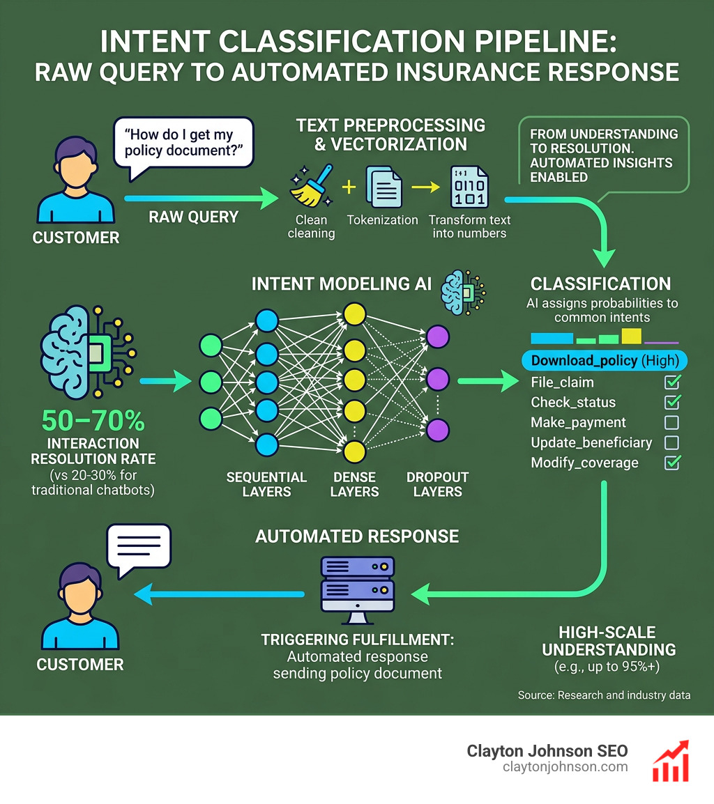 Intent classification pipeline from raw query to automated insurance response - intent modeling insurance queries