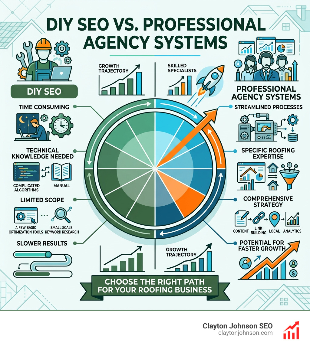 Comparison chart of DIY SEO vs. Professional Agency Systems - seo for roofing companies