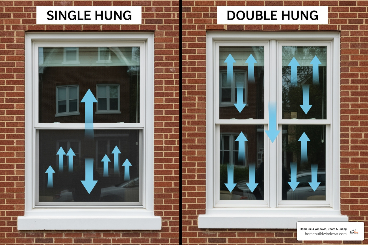 Comparison of single hung vs double hung window operation - double hung windows chicago