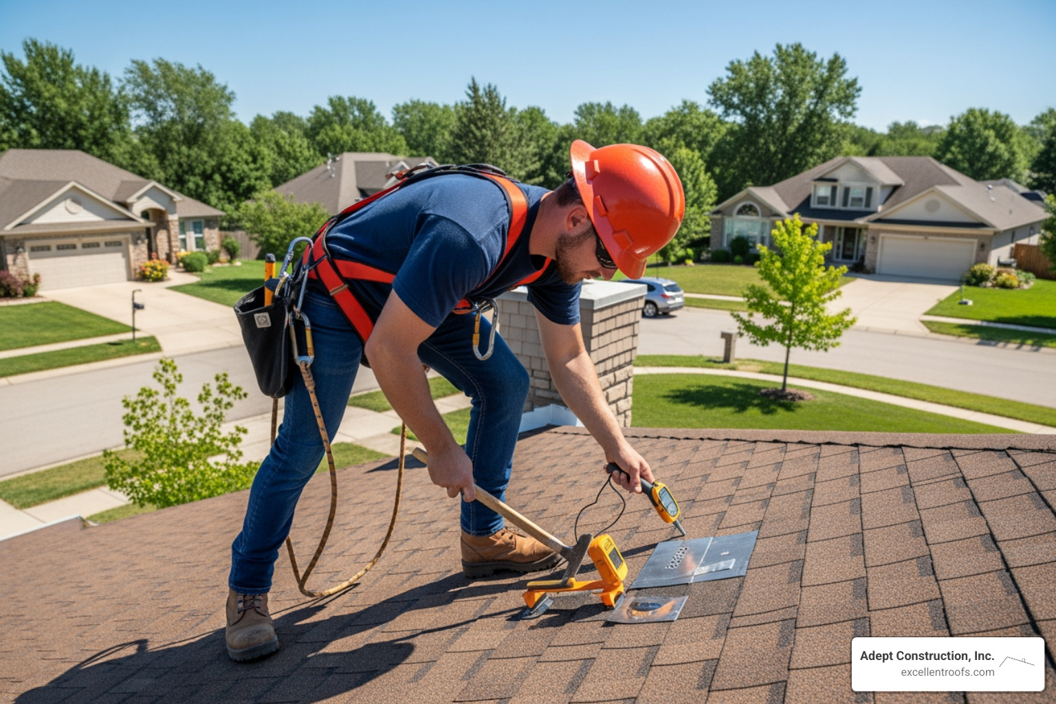 Detailed roof inspection process being performed by a professional - all phase roofing