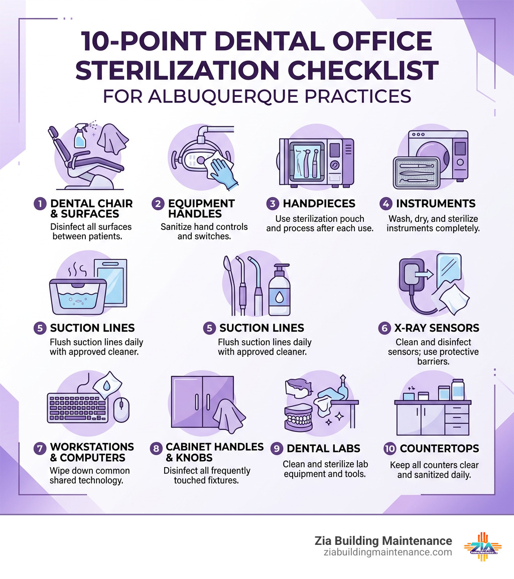 10-point dental office sterilization checklist for Albuquerque practices - dental office cleaning albuquerque infographic 10-point dental office sterilization checklist for Albuquerque practices - dental office cleaning albuquerque infographic