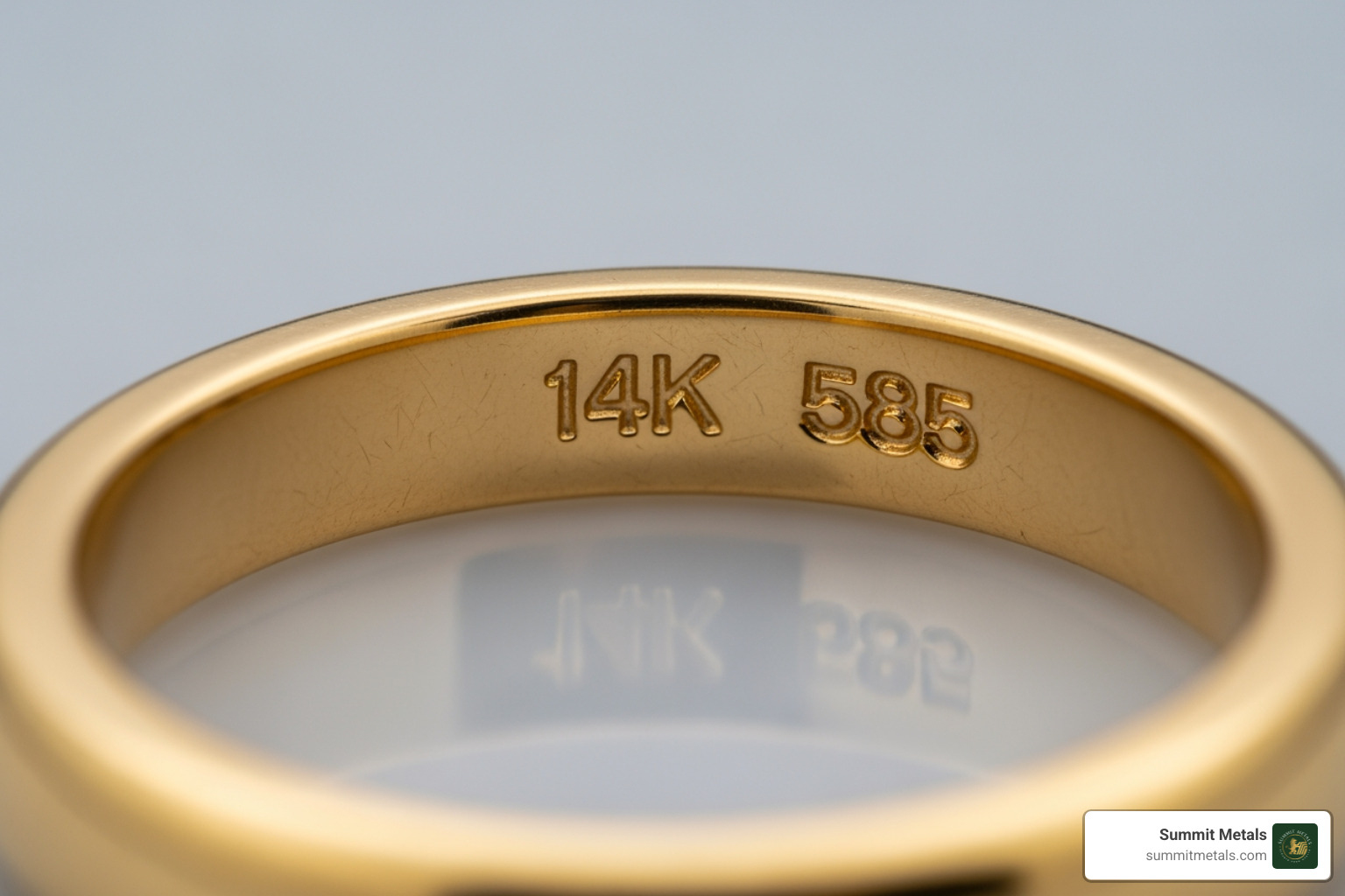 A 14K gold hallmark stamp on the inside of a jewelry piece - 14 karat gold worth per ounce