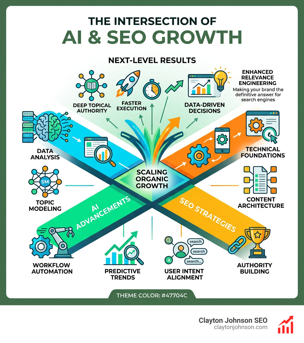 Infographic showing the intersection of AI and SEO growth - industry leaders in SEO infographic Infographic showing the intersection of AI and SEO growth - industry leaders in SEO infographic