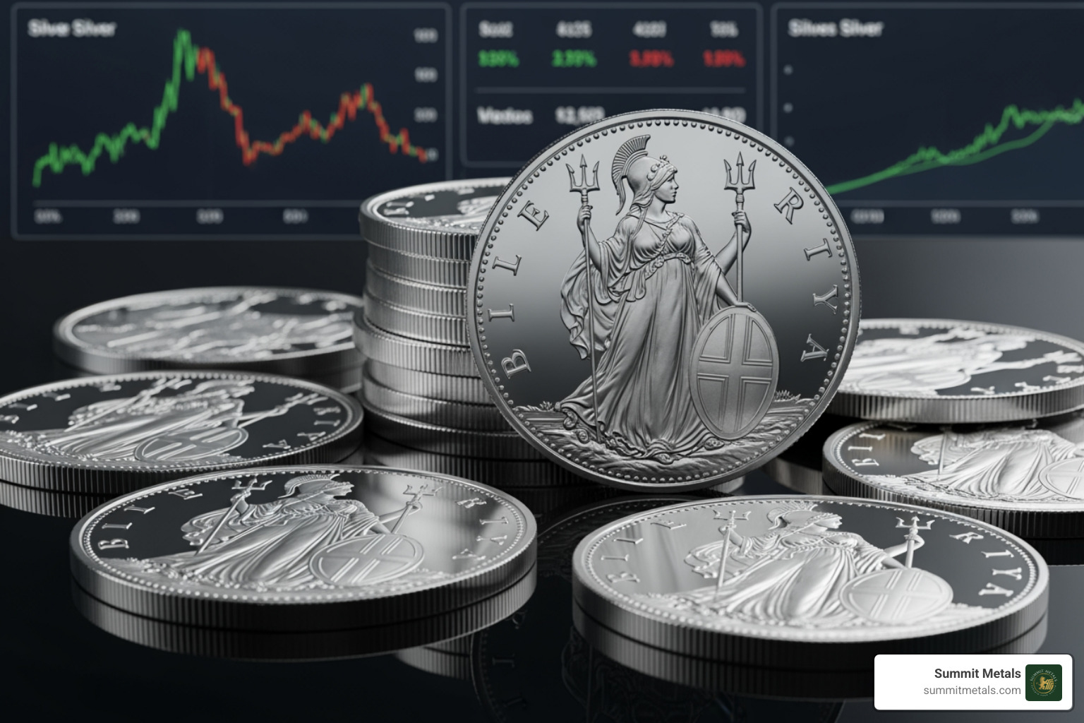 silver britannia coins stack Royal Mint bullion - sell silver britannia