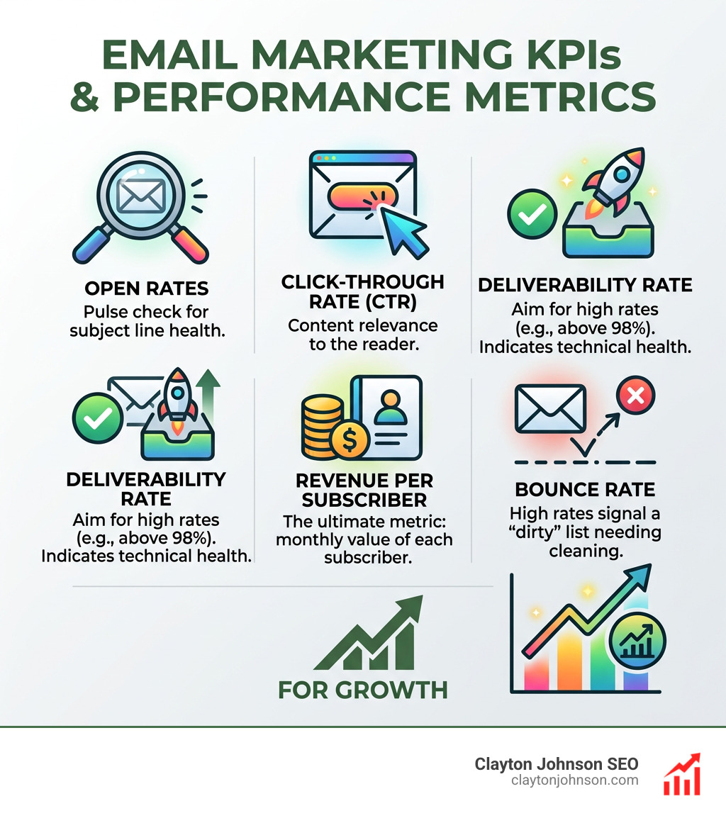 email marketing KPIs and performance metrics infographic - best email marketers infographic 