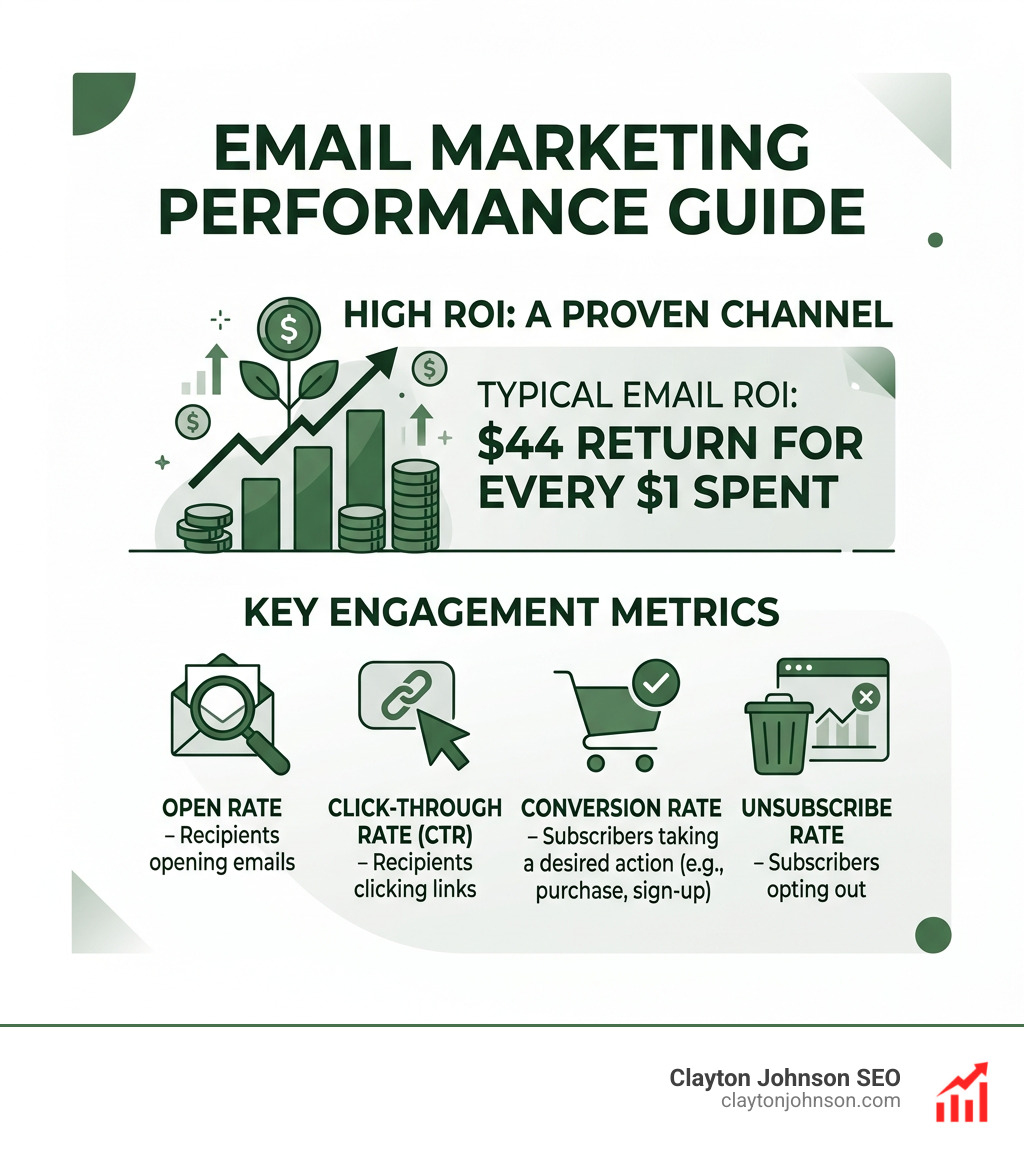 email marketing ROI stats and engagement metrics infographic - best email marketers infographic 